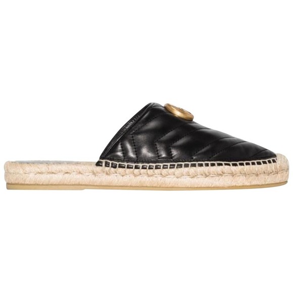 GUCCI Pilar Marmont gg logo quilted leather espadrilles mules slippers - Picture 1 of 4